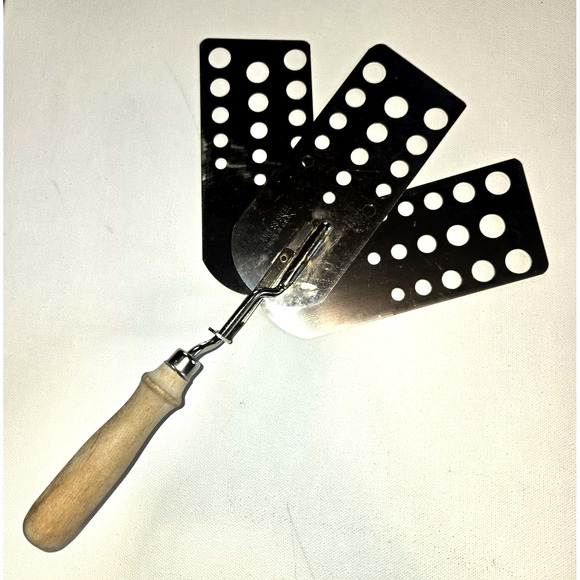 Vntg Triple Bladed Expandable Wooden Handle Spatula Flipper Turner - Picture 1 of 6